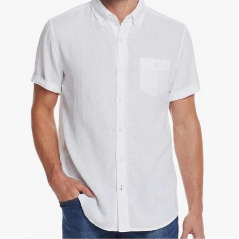 Weatherproof Vintage Short Sleeve Cotton/Linen Woven Shirt, White, Size XXL, NWT